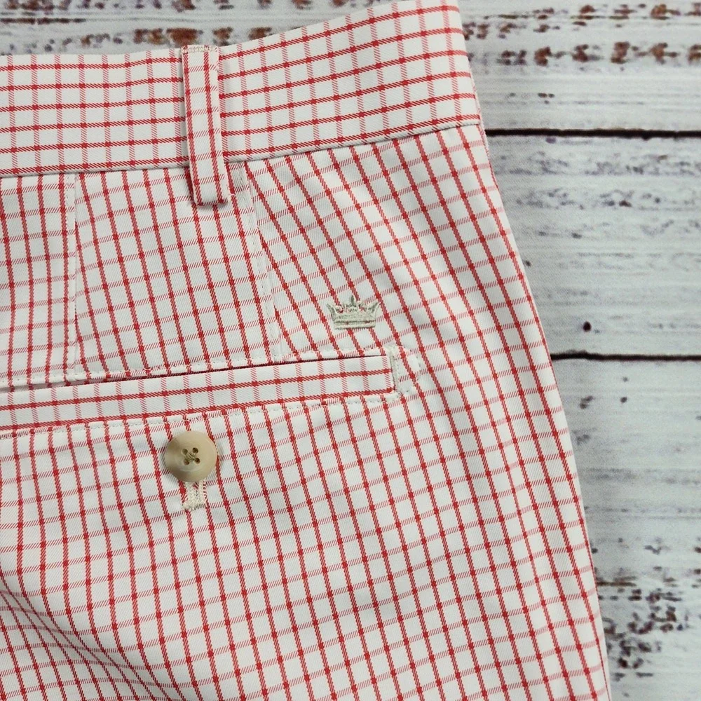 Peter Millar Crown Sport Golf Shorts Mens 33 Red White Check Performance Wicking